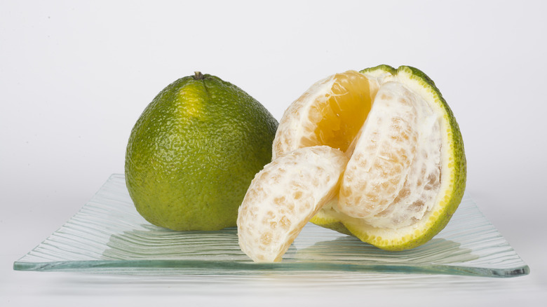 Plate of green ugli fruit