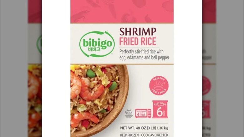 close up of a bag of Bibigo Shrimp Fried Rice