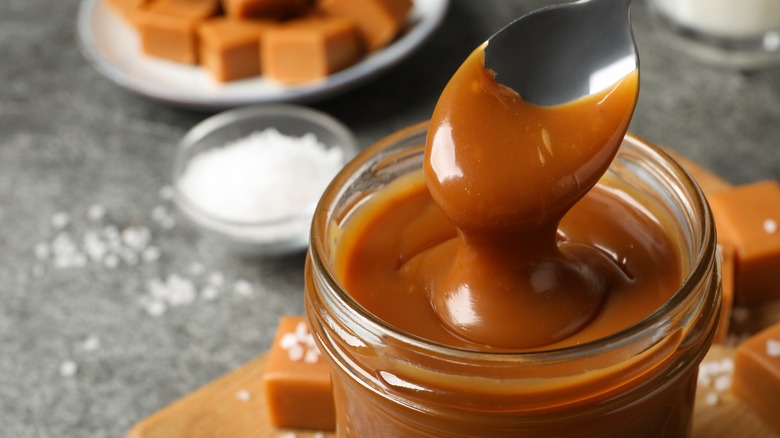 caramel with salt in background