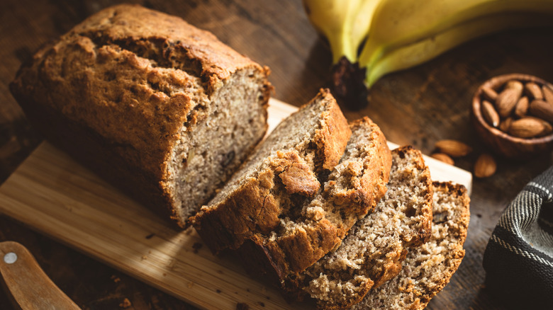 Sliced loaf of banana bread