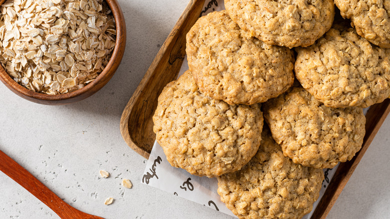 Stack of banana oatmeal cookies