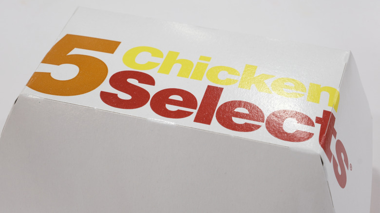 a McDonald's five chicken selects box against a white background