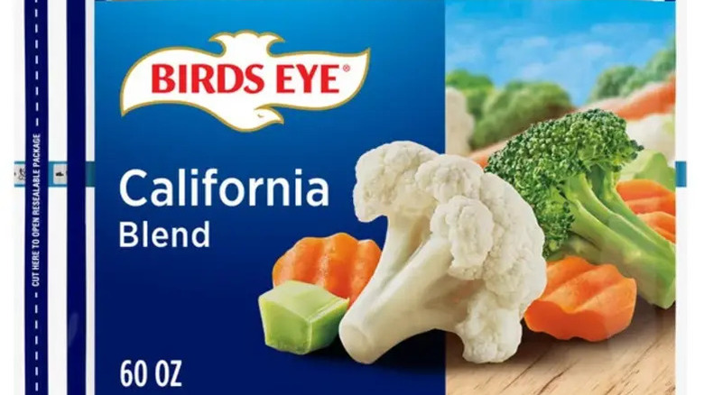 A package of frozen California Blend vegetables.