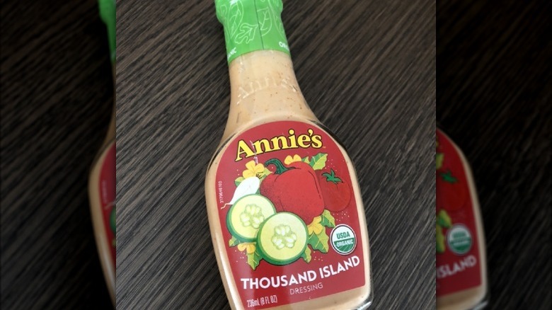 Annie's thousand island on wood backdrop