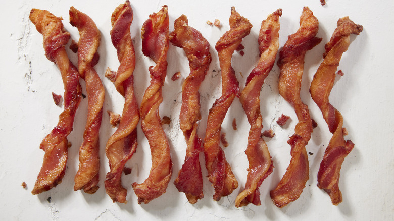 Curled strips of bacon