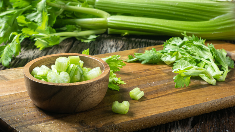 Celery on a cutting board