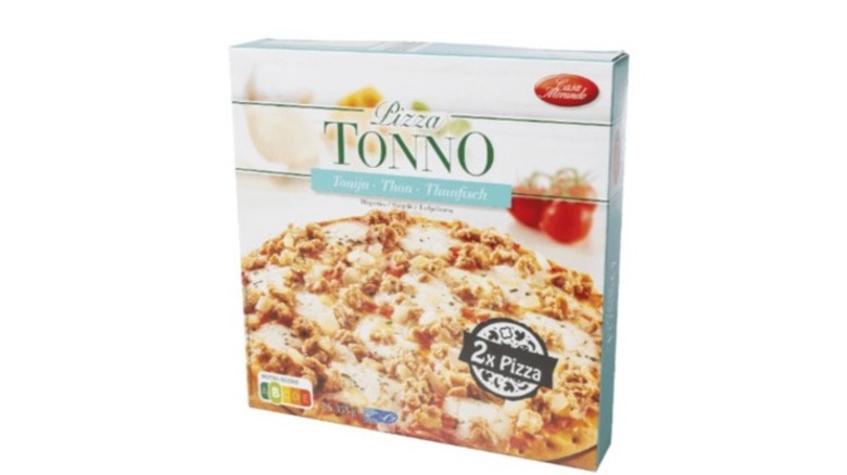a box of frozen Pizzo Tonno against a white background.