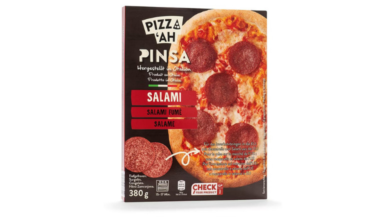a box of Pizz'ah Salami Pizza against a white background.