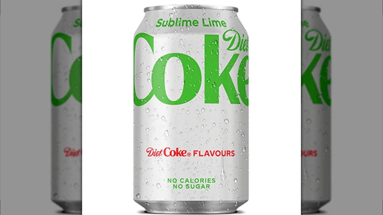 A white can of Diet Coke Sublime Lime with green lettering.
