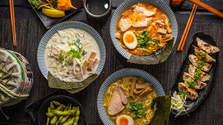 Ramen bowls on a table