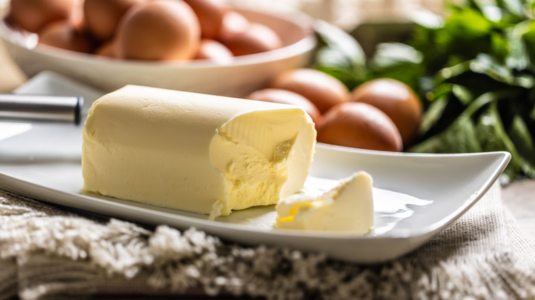 Fresh butter on porcelain dish