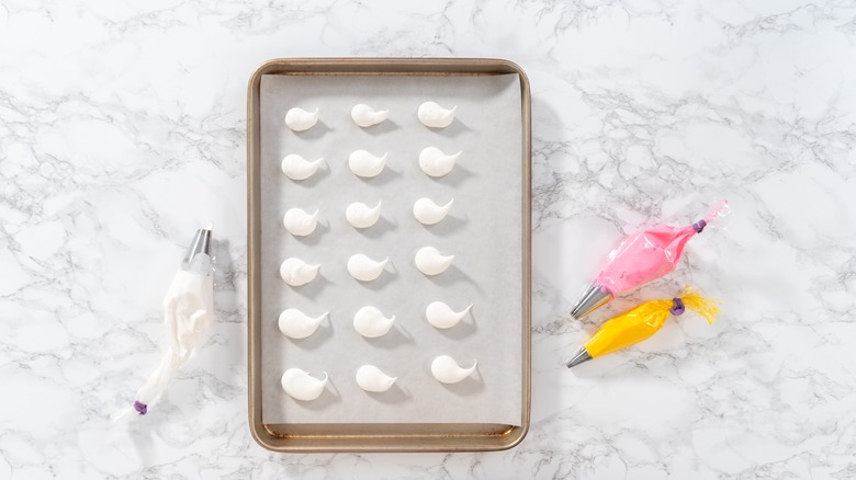 Piped meringue on sheet pan