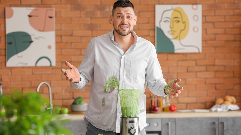 Man worried about blender spill