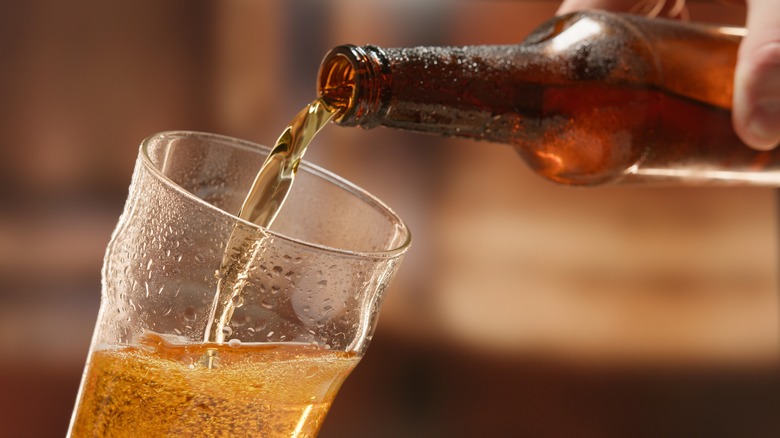 Beer poured in glass