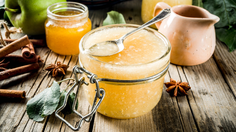 jar of applesauce on table