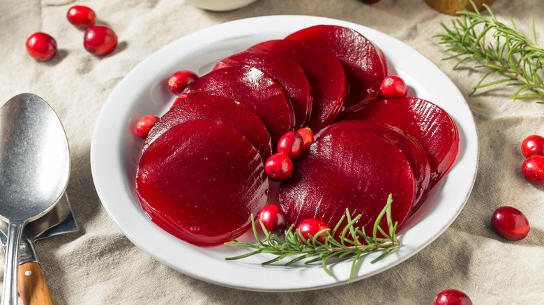 cranberry sauce slices on plate 