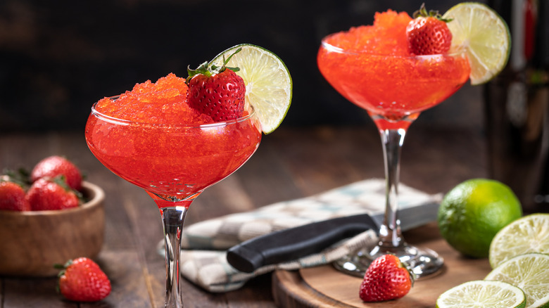 Two frozen strawberry daiquiris