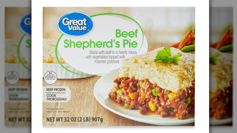 Box of Great Value Beef Shepherd's Pie frozen meal