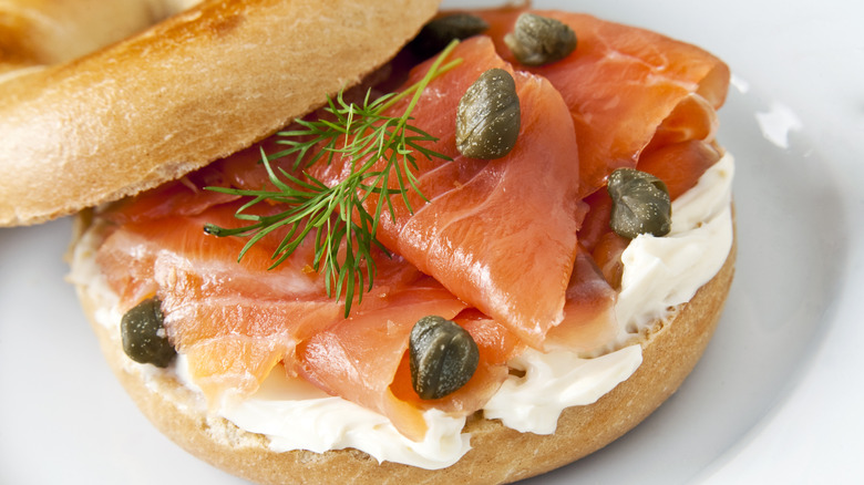 Cream cheese and smoked salmon bagel