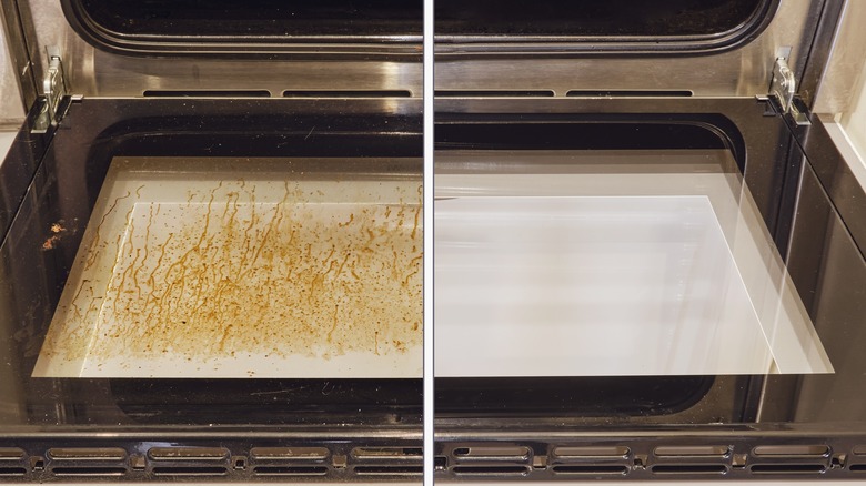 dirty and clean oven doors