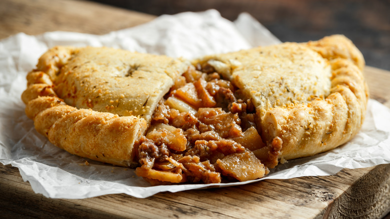 Cornish pasty cut in middle