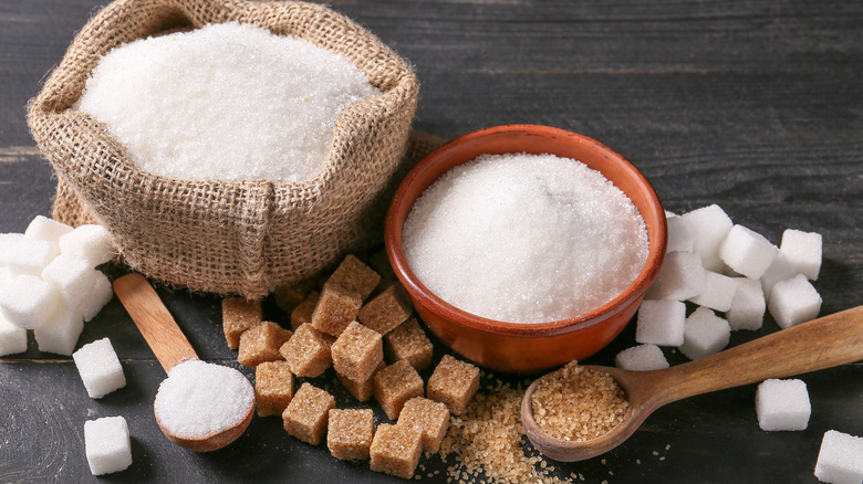 Various kinds of sugar on a table
