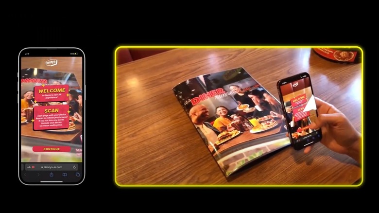Screenshot of a video demonstrating Denny's AR Menu