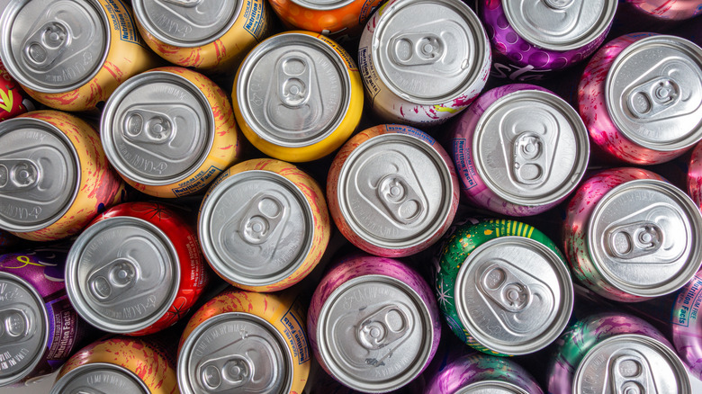 Topdown view of various soda cans