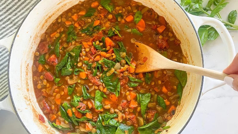 Pot of lentil soup