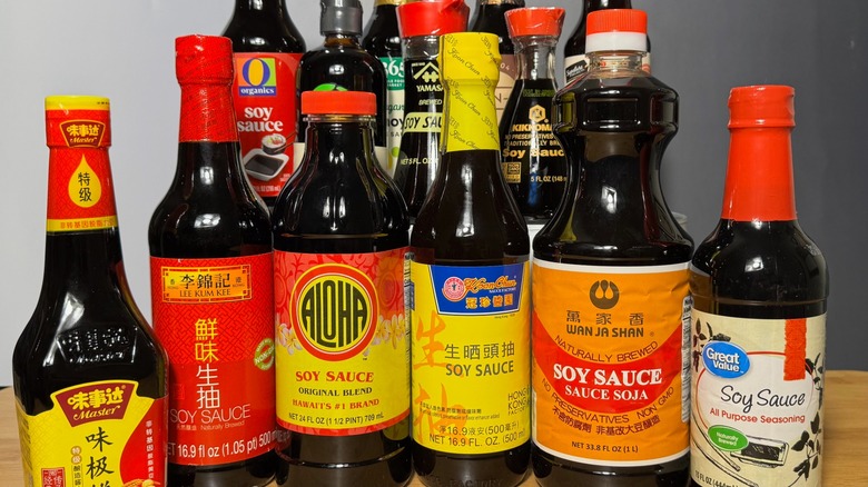 Various bottles of soy sauce