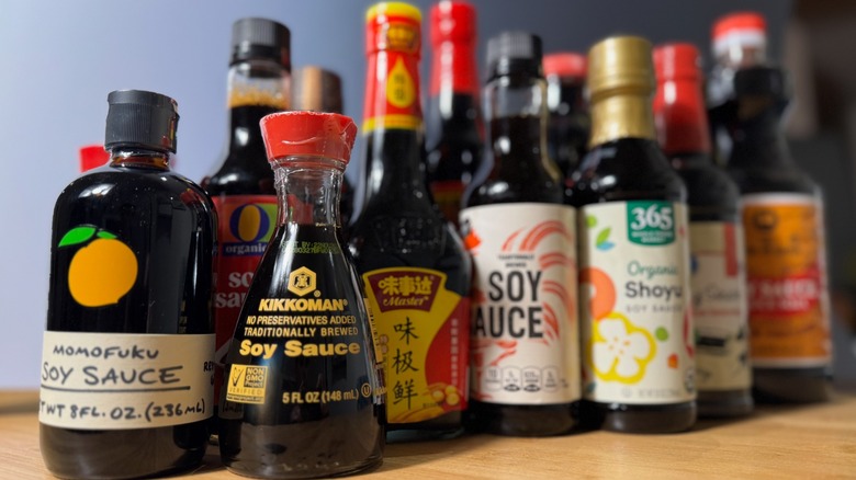 Various bottles of soy sauce