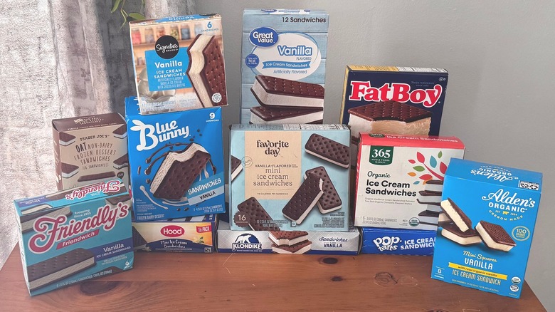 Various boxes of ice cream sandwiches