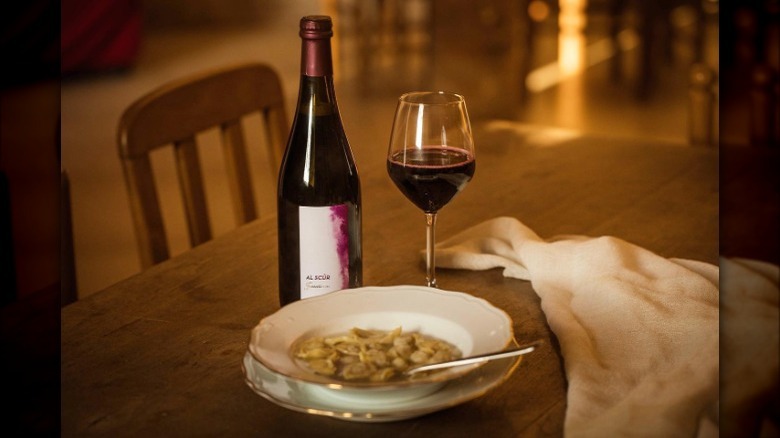 bottle and glass of Lambrusco