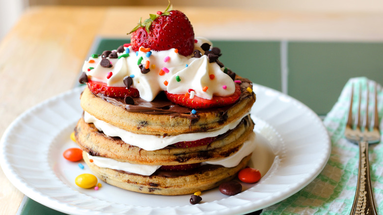chocolate and fruit waffle dessert