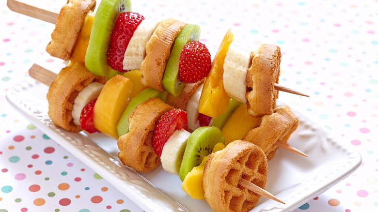 fruit skewers with mini waffles