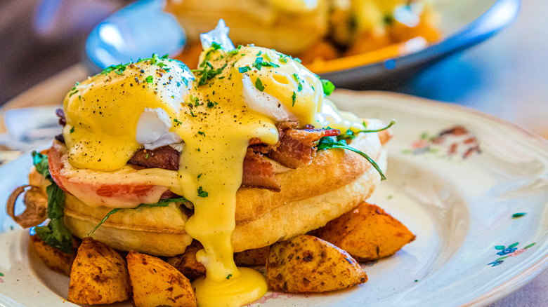 fresh eggs benedict waffle