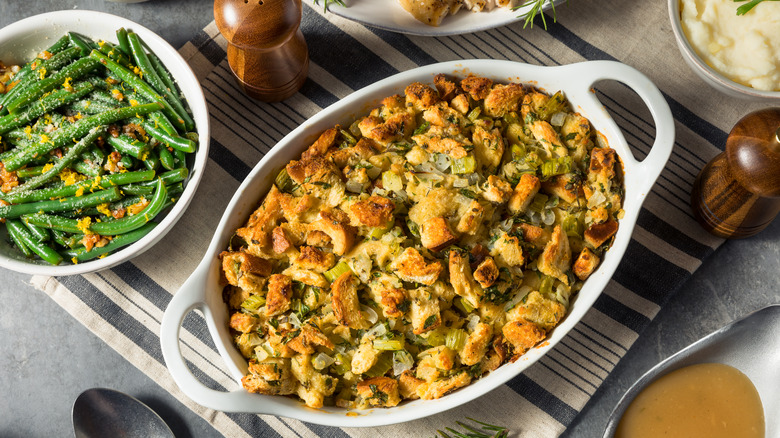 stuffing in baking dish
