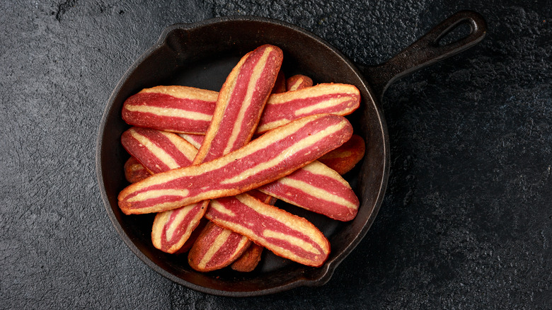 Soy bacon in pan