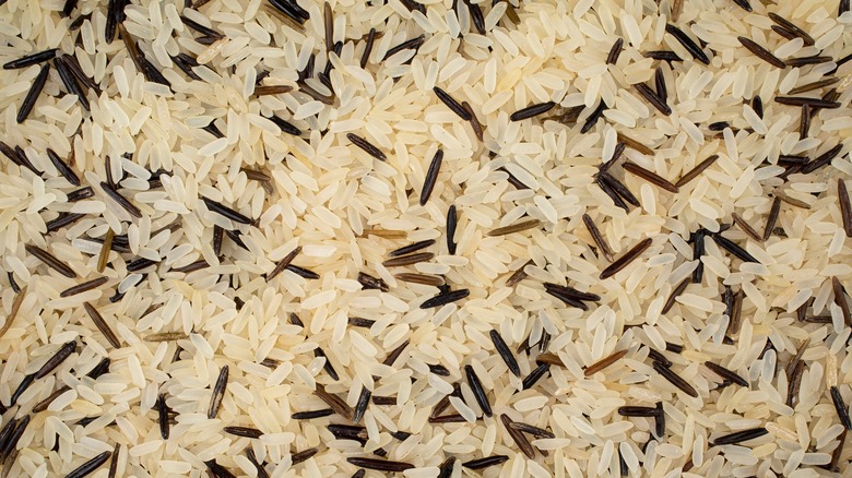 White rice with long, black manoomin grains mixed in