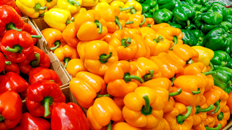 Fresh bell peppers in supermarket