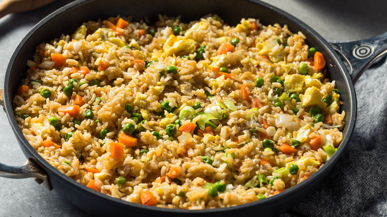 fried rice in black skillet