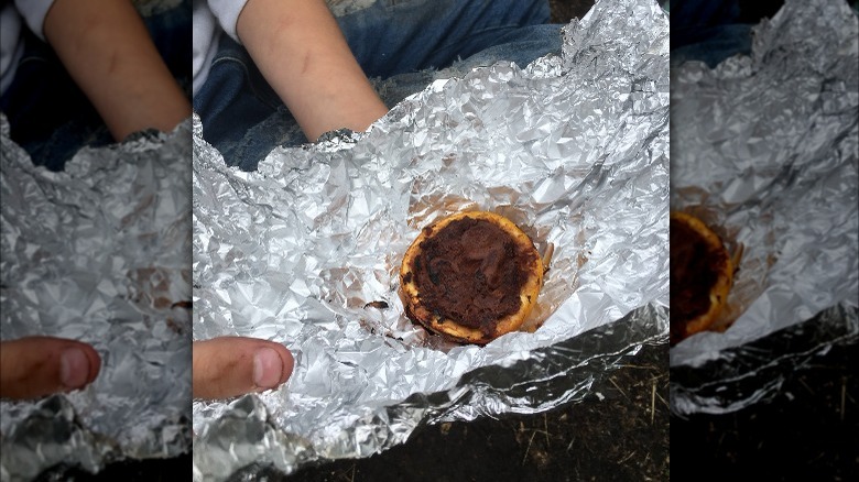 Orange with batter in tin foil