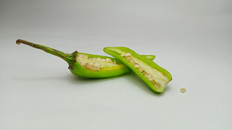 Fresh hatch chile, split down the middle
