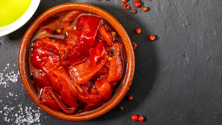 Bowl of roasted red peppers