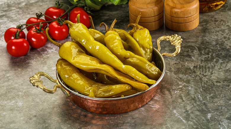 Bowl of canned jalapeño peppers
