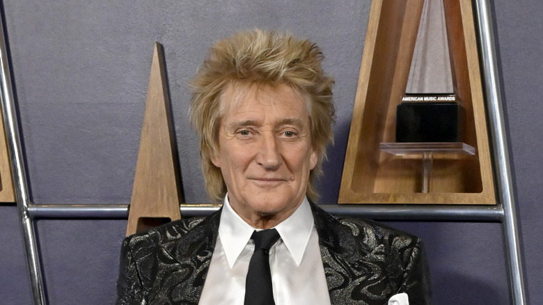 Rod Stewart wearing a suit and tie