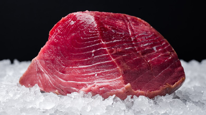 tuna steak on ice
