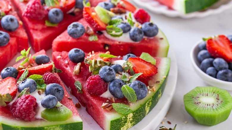 Watermelon pizza with berries