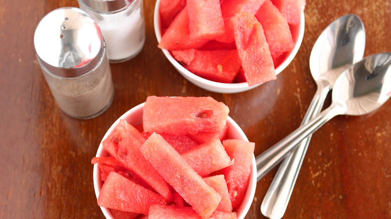 Watermelon and salt shakers