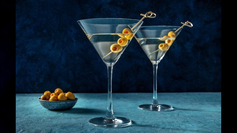 Martini cocktails on blue counter